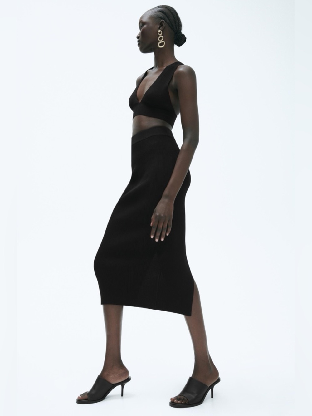 ZARA Ribbed Knit Bralette | Minimalist Chic Deep V Crop Top